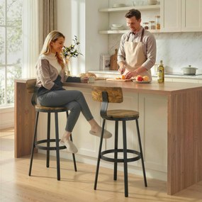 HOMCOM Set 2 Scaune de Bar, Șezuturi Rustice cu Spătar și Suport pentru Picioare, Maro Rustic | Aosom Romania
