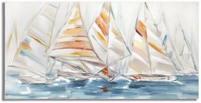 Tablou decorativ multicolor din lemn de Pin si panza, 140x2,8x70 cm, Boats Mauro Ferretti