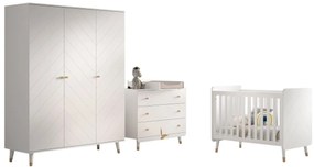 Set Mobilier Complet pentru Bebeluși, 4 Piese, Alb Satinat (Pin Masiv și MDF) – Billy – Vipack