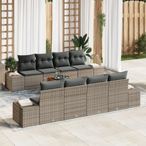 vidaXL Set de canapele pentru grădină cu pernă 9 pcs Gri Rattan poli