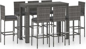 vidaXL Set mobilier bar exterior cu perne antracit, 9 piese, poliratan