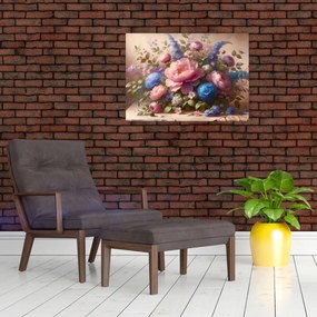 Tablou pe sticlă - Masă plină de flori (70x50 cm)