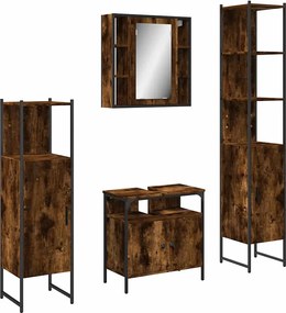 vidaXL Set dulapuri de baie, 4 piese, stejar afumat, lemn prelucrat