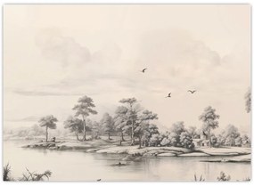 Tablou pe sticlă - Vintage peisaj desen peisaj (70x50 cm)