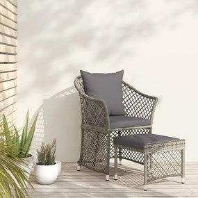 vidaXL Set mobilier de grădină cu perne, 2 piese, gri, poliratan
