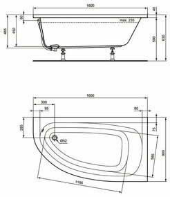 Cada baie pe colt Ideal Standard Hotline, asimetrica, 160x90 cm, orientare dreapta Dreapta