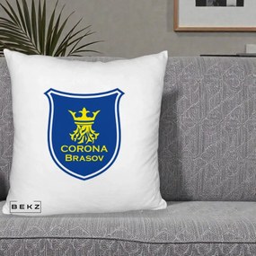 Perna Personalizata Corona Brasov Fotbal, 40x40 cm, Alb Pufos, Husa Detasabila, Perna Inclusa, BEKZ®