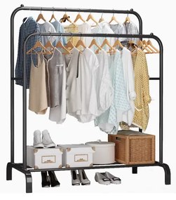 Organiztaor haine dublu Livit, metal, negru, 150 x 110 x 55 cm
