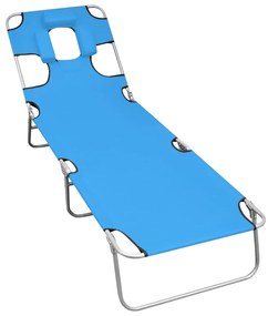 Sezlong de plaja pliabil cu tetiera, albastru turcoaz, otel 1, turquoise blue