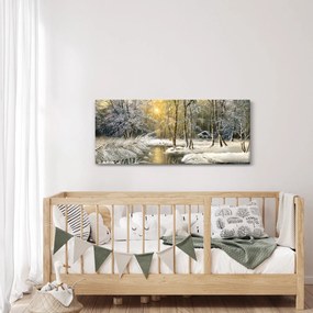 Tablou - Cabană în pădure, pictură în uei (120x50 cm)
