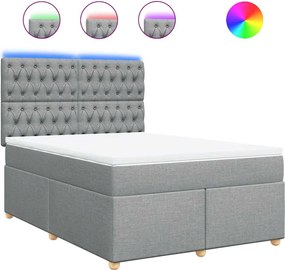 vidaXL Pat box spring cu saltea, gri deschis, 140x190 cm, textil