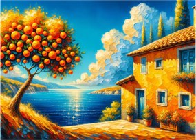 Tablou pe sticlă - Casă cu portocale II. (70x50 cm)