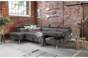 Colțar gri închis extensibil cu tapițerie din catifea (cu colț pe partea stângă /în formă de "U") Sweet Harmony – Miuform