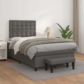 3137657 vidaXL Pat box spring cu saltea, gri, 120x200 cm, piele ecologică