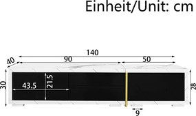Dulap TV rotativ, Lungime variabilă, 140-260x40x30 cm, Alb+Negru