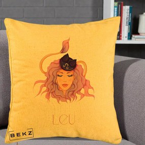 Perna Personalizata Zodie Leu, 40x40 cm, Galben, Husa Detasabila, Perna Inclusa, BEKZ®
