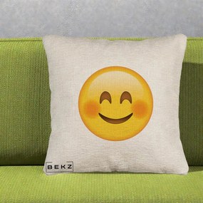 Perna Decorativa Emoji Fericit Roscat, 40x40 cm, Bej Canapea, Husa Detasabila, Perna Inclusa, BEKZ®