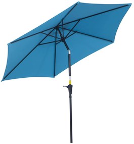 Outsunny Umbrelă de Grădină Înclinabilă cu Manivelă, Tijă și 6 Spițe, Ø2.6x2.4 m, Albastru | Aosom Romania