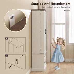 HOMCOM Bufet înalt bucătărie, dulap de bucătărie, LED cu senzor, 2 uși, sertare și rafturi reglabile, 76x39,5x183cm, alb | Aosom Romania