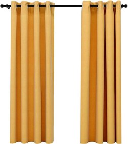 vidaXL Draperii opace aspect in, cu ocheți, 2 buc., galben, 140x175 cm
