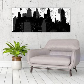 Tablou - Oraș cu inscripții și modele (120x50 cm)