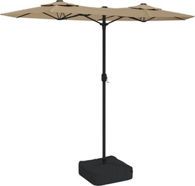 vidaXL Umbrelă de grădină cu două capete cu LED-uri, taupe, 316x145 cm