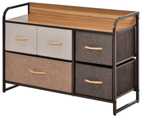 HOMCOM Comodă pentru Dormitor cu 5 Sertare Pliabile, Blat din Lemn și Cadru Metalic 87,5x29x58 cm Multicolor | Aosom Romania