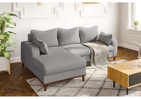 Colțar gri deschis cu tapițerie din catifea reiată (cu colț pe partea stângă ) Beata – Ropez