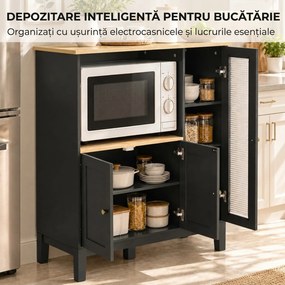 HOMCOM Dulap pentru Cuptor cu Microunde cu Dulap Inferior și 3 Rafturi Laterale cu Ușă din Sticlă, din Lemn, 80x35x97 cm, Negru | Aosom Romania