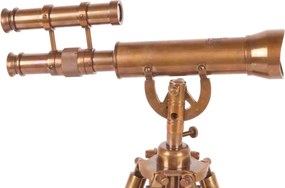 Telescop decorativ din alamă și aluminiu, maro, aspect vintage, cu trepied reglabil din lemn, finisaj antichizat, 47 x 24 x 18 cm, „Astrolabe”