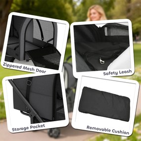 PawHut Cărucior Dublu pentru Câini și Pisici Pliabil cu 2 Transportine Detașabile cu Centură și Perne 66x50x98cm Gri Închis | Aosom Romania