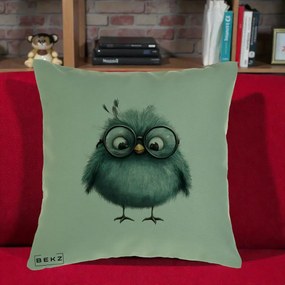 Perna Decorativa Pui Teal cu Ochelari Rotunzi, 40x40 cm, Verde, Husa Detasabila, Perna Inclusa, BEKZ®