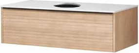 Set dulap baza suspendat KolpaSan Orphia canelat 1 sertar 100 cm finisaj acacia cu blat Kerrock