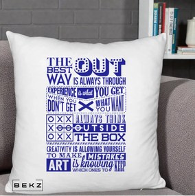 Perna Decorativa Citate Creativitate Albastru, 40x40 cm, Alb Pufos, Husa Detasabila, Perna Inclusa, BEKZ®