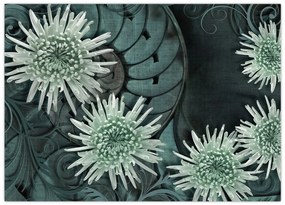 Tablou pe sticlă - Flori verzi (70x50 cm)