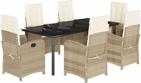 vidaXL Set de masă pentru grădină, 7 piese, cu perne, bej, poliratan