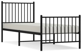 350872 vidaXL Cadru pat metalic cu tăblii de cap/picioare, negru, 75x190 cm