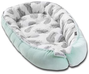 Cosulet bebe Kidizi Baby Nest Cocoon velvet 90x50 cm Mint Feathers, husa interior 100% bumbac