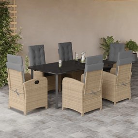 vidaXL Set mobilier pentru grădină, 7 piese, cu perne, bej, poliratan
