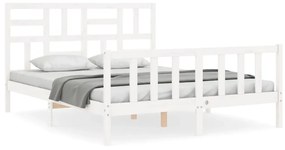 3193082 vidaXL Cadru de pat cu tăblie, alb, king size, lemn masiv