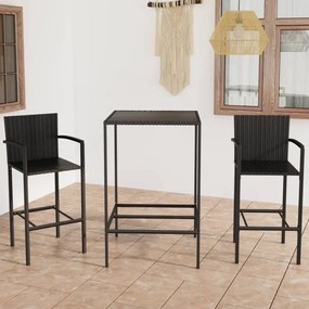 Set mobilier bar de gradina, 3 piese, negru, poliratan Negru, Lungime masa 70 cm, 3