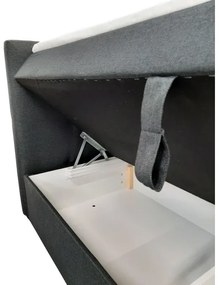 Pat tapițat EMBER 180x200 cm, antracit, cu saltele, topper și spațiu de depozitare