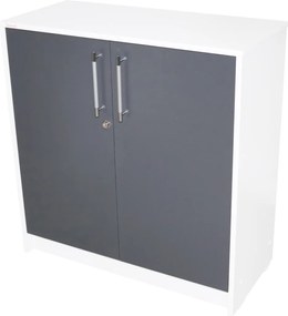 Comoda Birou 2 Usi Alb cu Gri ,   Dulap Depozitare Modern pentru Office