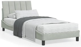vidaXL Pat cu saltea, gri deschis, 90x200 cm, catifea