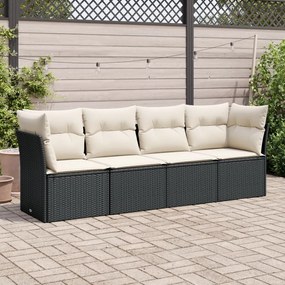 3217226 vidaXL Set mobilier de grădină cu perne, 4 piese, negru, poliratan