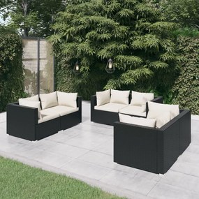 3102295 vidaXL Set mobilier de grădină cu perne, 6 piese, negru, poliratan