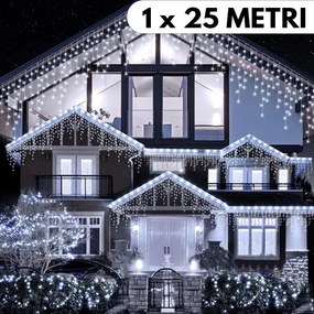 Instalație de Crăciun, franjuri cu flash, cu led tip țurțuri, fir gros, exterior, alb rece, 25 metri