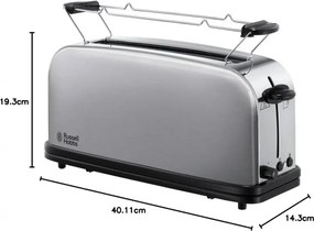 Prajitor de paine Russell Hobbs Adventure Oxford 21396-56, 1200 W, 2 felii, 1 compartiment, 6 trepte de prajire, Tava pentru firimituri, Otel inoxidabil