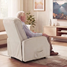 HOMCOM Fotoliu Electric cu Ridicare 150° din Material ce Imita Inul cu 8 Puncte de Masaj, Încălzire, Bej | Aosom Romania