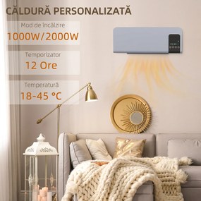 HOMCOM Ventilator Termic de Perete cu Temporizator 12h și 2 Moduri Gri | Aosom Romania